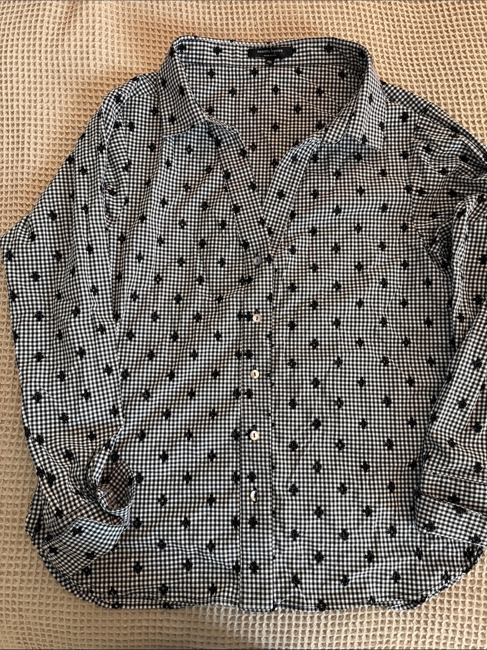 Nanette Lepore Black & White Gingham Button-Down Shirt
